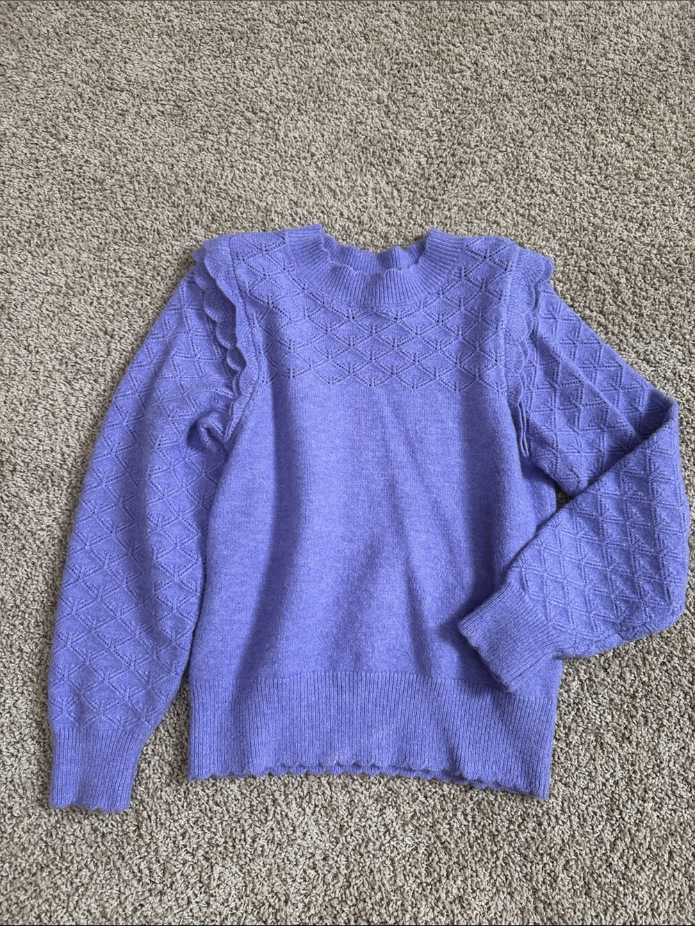 Skies Are Blue Lilac Ruffle-Shoulder Crewneck Sweater